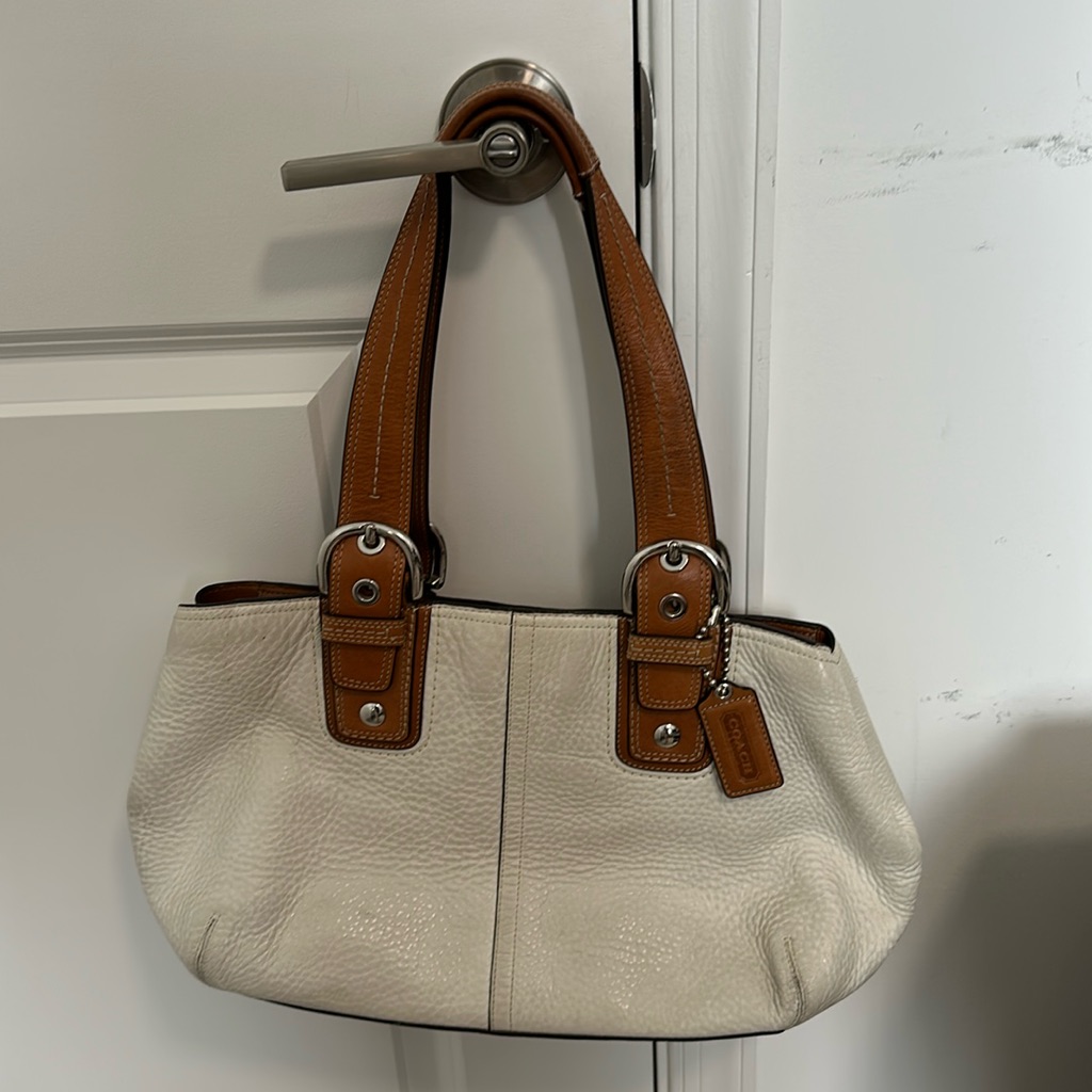 Coach Purse Leather Tote, Off White And Tan